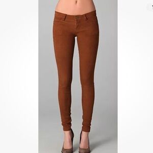 CURRENT / ELLIOTT 100% Lamb Leather Suede Brown Skinny Pants 27 MSRP $885